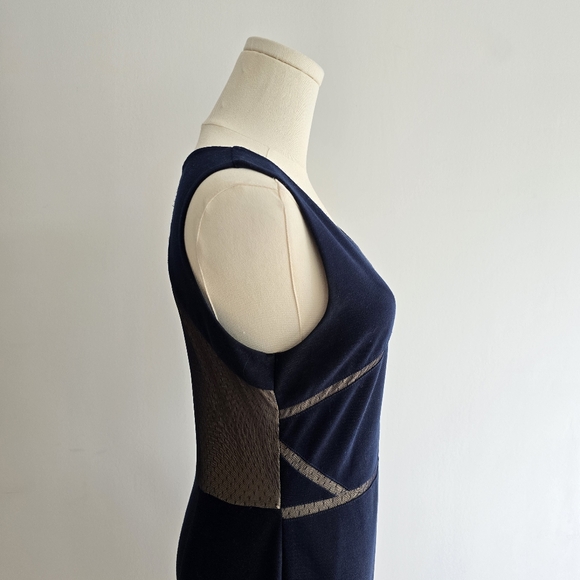 Aryn K Asymmetrical Navy Sheer Shift Dress - Size Medium - Picture 3 of 5